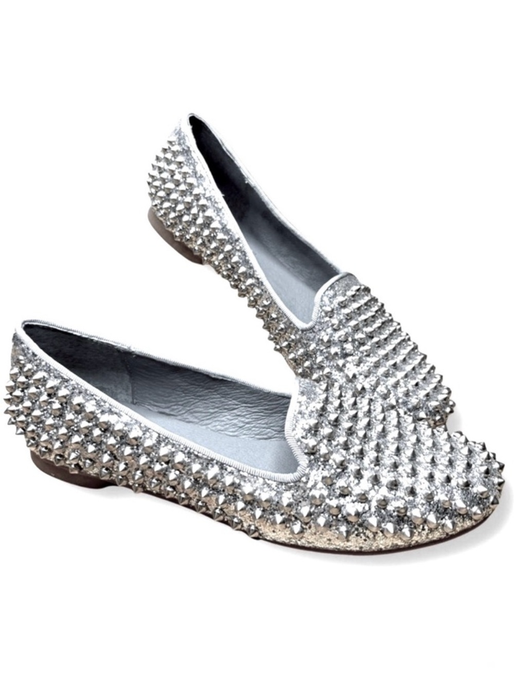 Steve Madden Studlyy Silver Studded Sparkle Spikes Glitter Flats Size 8